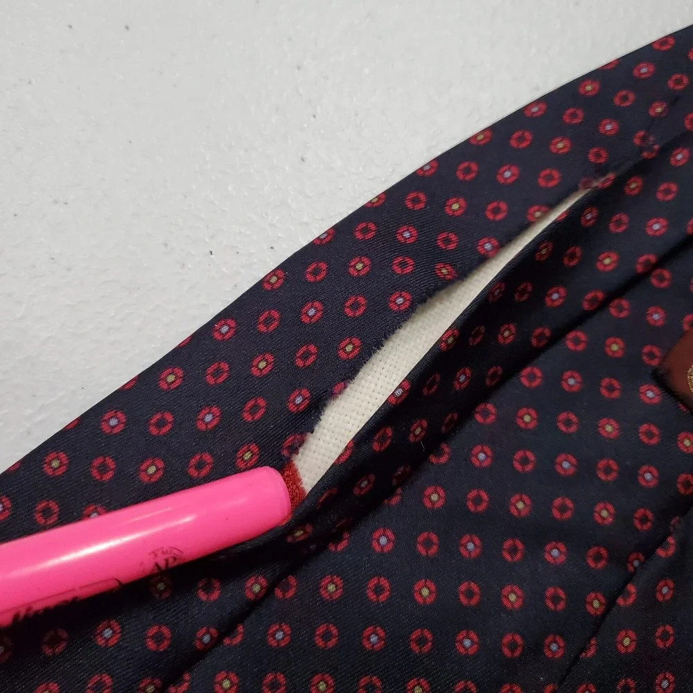Ermenegildo Zegna Men Tie One Size Red Circle Print Allover 100% Silk READ‎